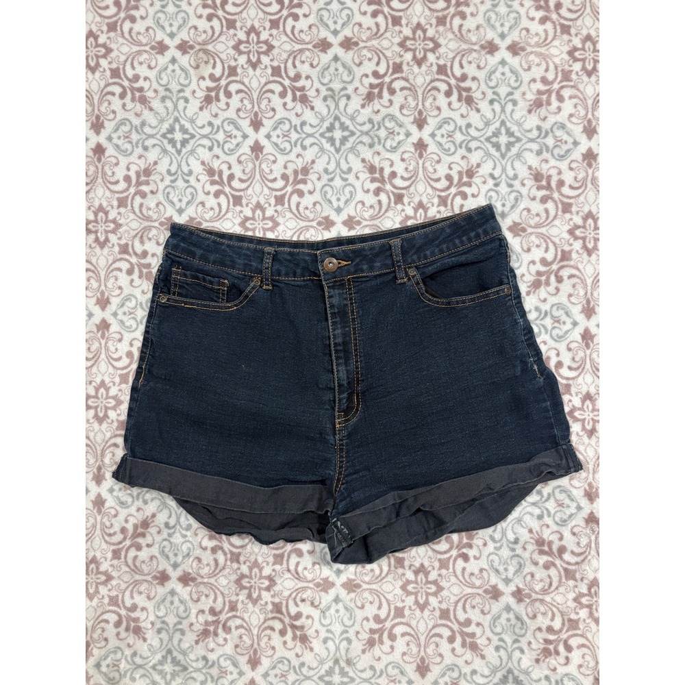 Forever 21 Womens Size 31 Dark Wash High Rise Rolled Hem Denim Jean Shorts